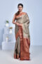 Gray Hand Woven Kanjeevaram Silk Saree with Brick Red Border