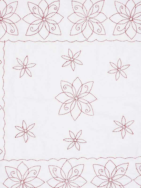 White Floral Design Hand Embroidered Cotton Nakshi Kantha - Image 6
