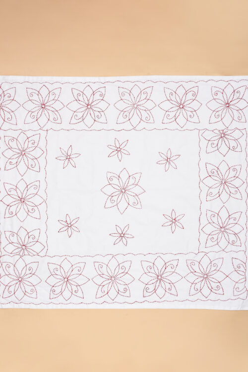 White Floral Design Hand Embroidered Cotton Nakshi Kantha