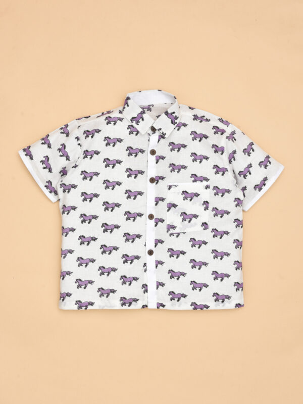 White Horse Design Printed Cotton Shirt & Pant Set - Image 3