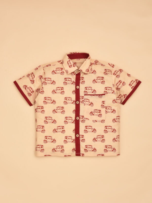 Peach Car Design Printed Cotton Shirt & Pant Set - Image 3