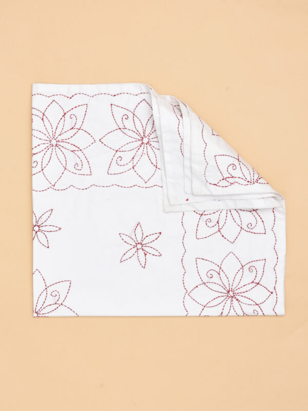 White Floral Design Hand Embroidered Cotton Nakshi Kantha - Image 2