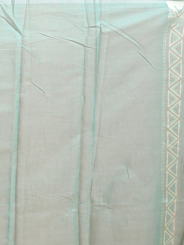 Sea Green Geometric Design Banaras Kora Silk Saree - Image 7