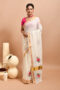 White Kerala Cotton Saree with Rose Design Hand Embroidery
