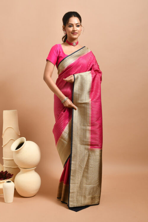 Fuchsia Pink Banaras Brocade Semi Silk Saree