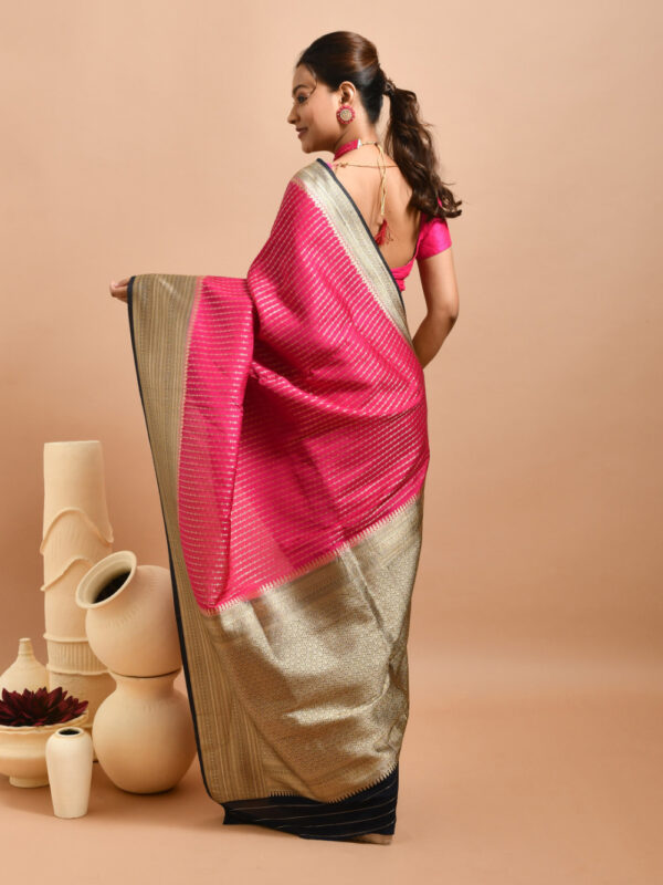 Fuchsia Pink Banaras Brocade Semi Silk Saree - Image 2