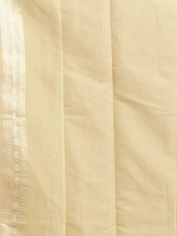 Light Green Leaf Design Banaras Kora Silk Saree - Image 7