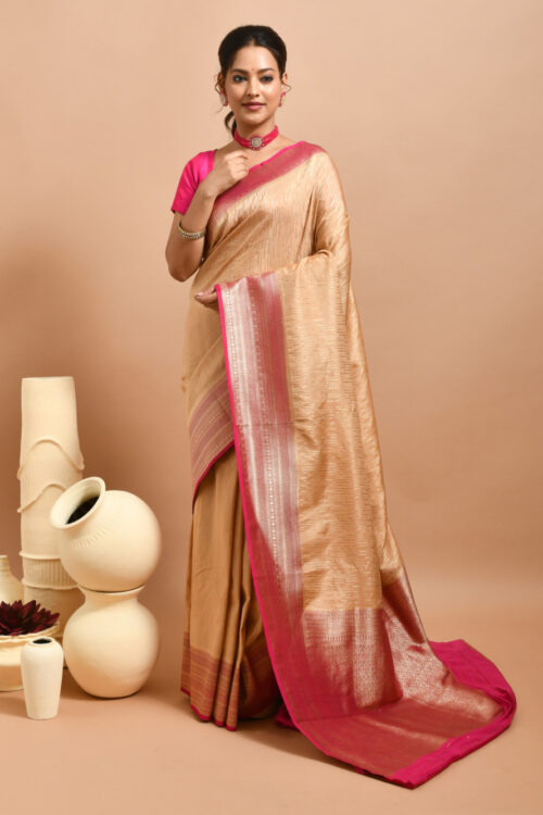 Beige Banaras Brocade Semi Silk Saree