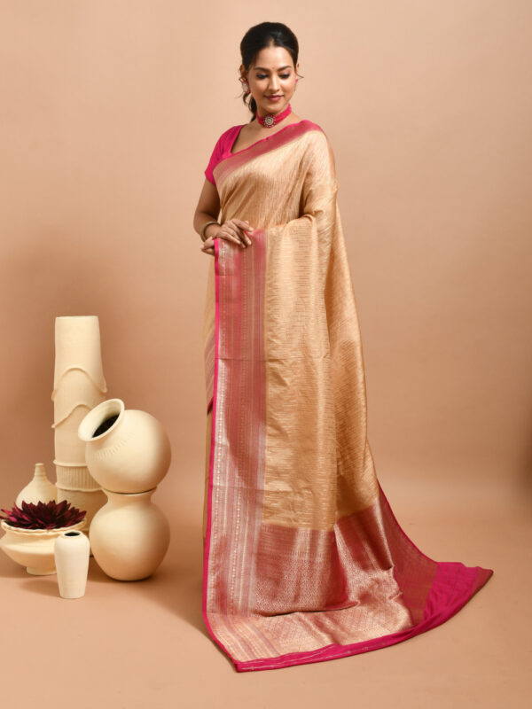 Beige Banaras Brocade Semi Silk Saree - Image 4