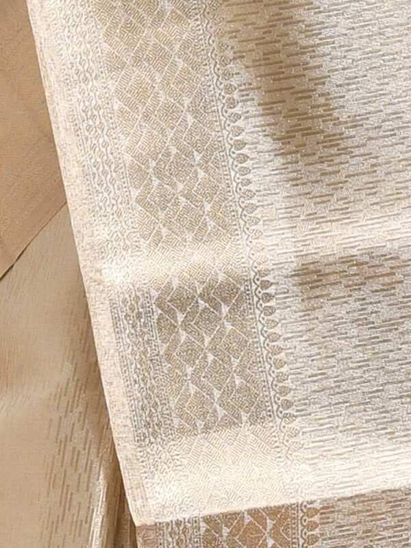 Silver Geometric Design Banaras Tissue Silk Saree - Image 6