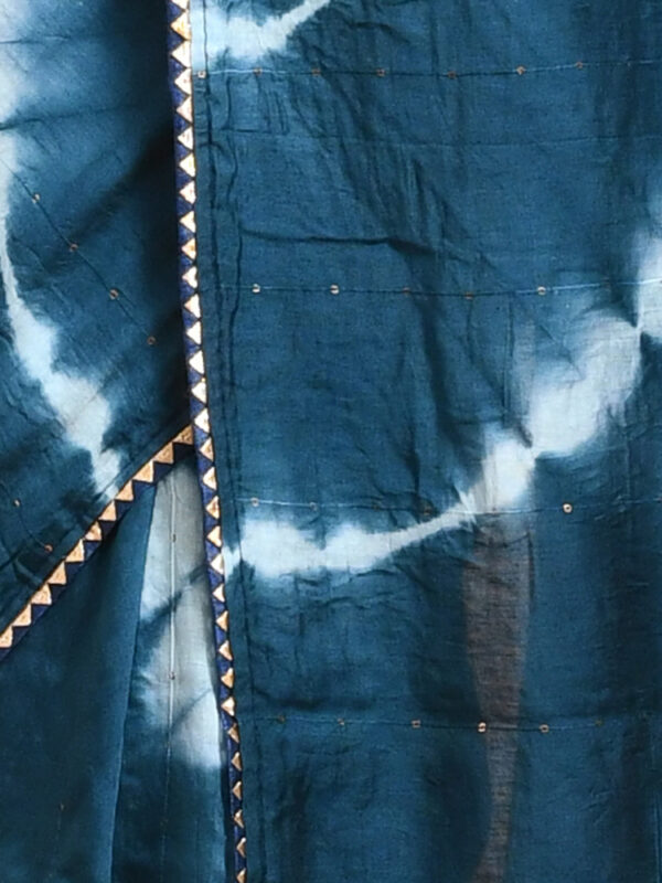 Blue Shibori Design Pure Cotton Saree with Sequin Work - Image 6