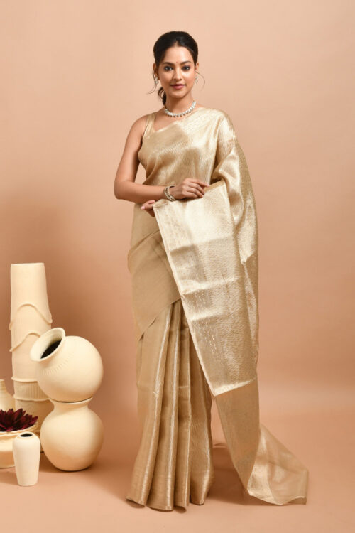 Golden Geometric Design Banaras Tissue Silk Saree