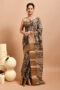 Brown Floral Printed Semi Ghicha Silk Saree