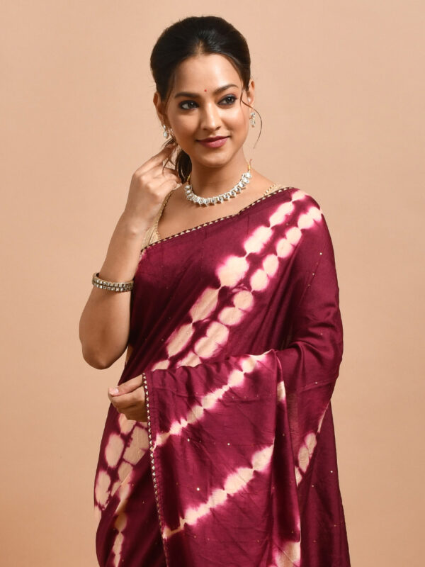 Maroon Shibori Design Pure Cotton Saree with Sequin Work - Image 5