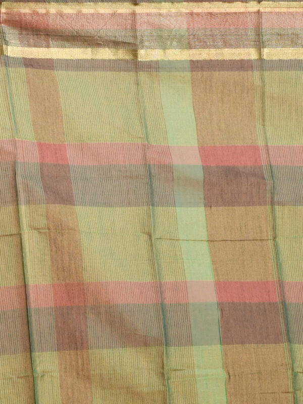 Green South Cotton Silk Saree with Check Design - Image 7