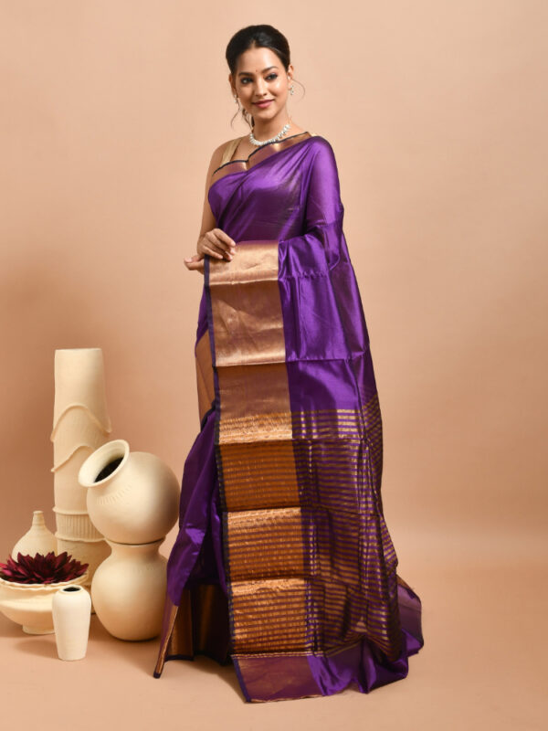 Violet Banaras Raw Silk Saree - Image 4