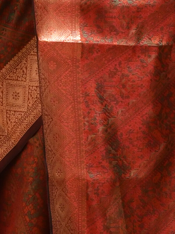 Brown Tanchui Design Banaras Semi Silk Saree - Image 6