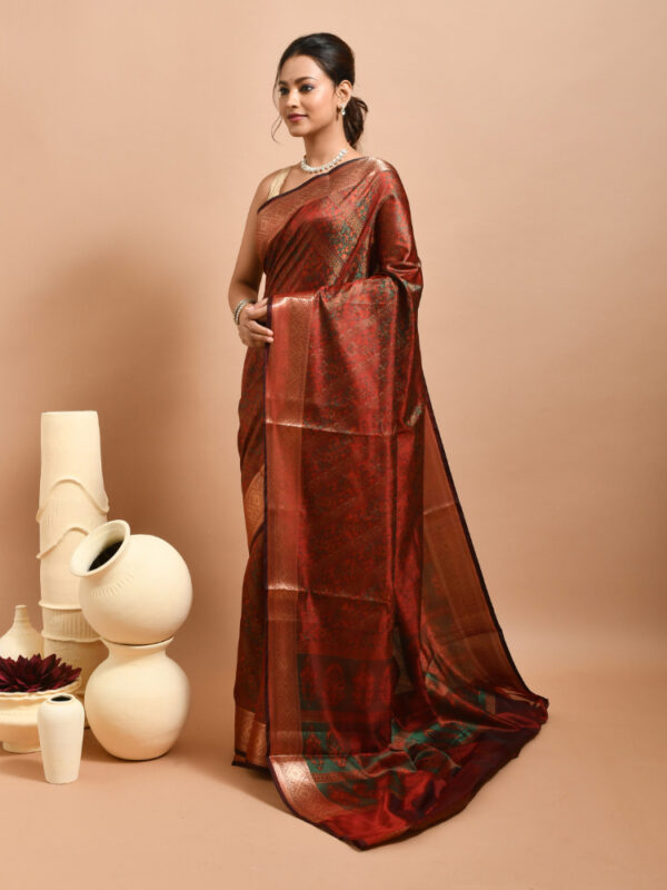 Brown Tanchui Design Banaras Semi Silk Saree - Image 4