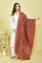 Burnt Orange Kantha Hand Embroidered Pure Silk Dupatta with Botanical Leaf Design