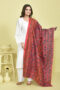 Crimson Red Kantha Hand Embroidered Pure Silk Dupatta with Blooming Floral Design